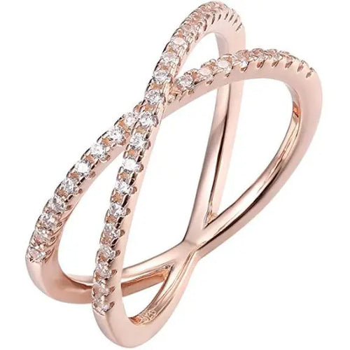 14K Gold Plated X Ring Simulated Diamond CZ Criss Cross Ring for Women pattanaustralia