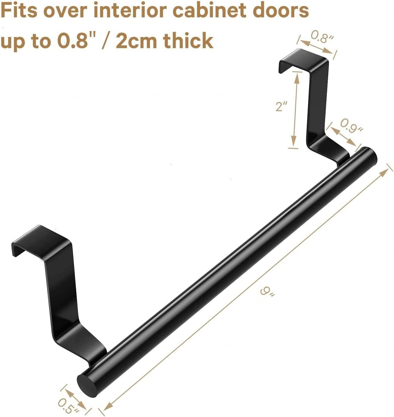 Stainless Steel over Door Towel Rack Bar Holders for Universal Fit on over Cabinet Cupboard Doors 2 Pack Black