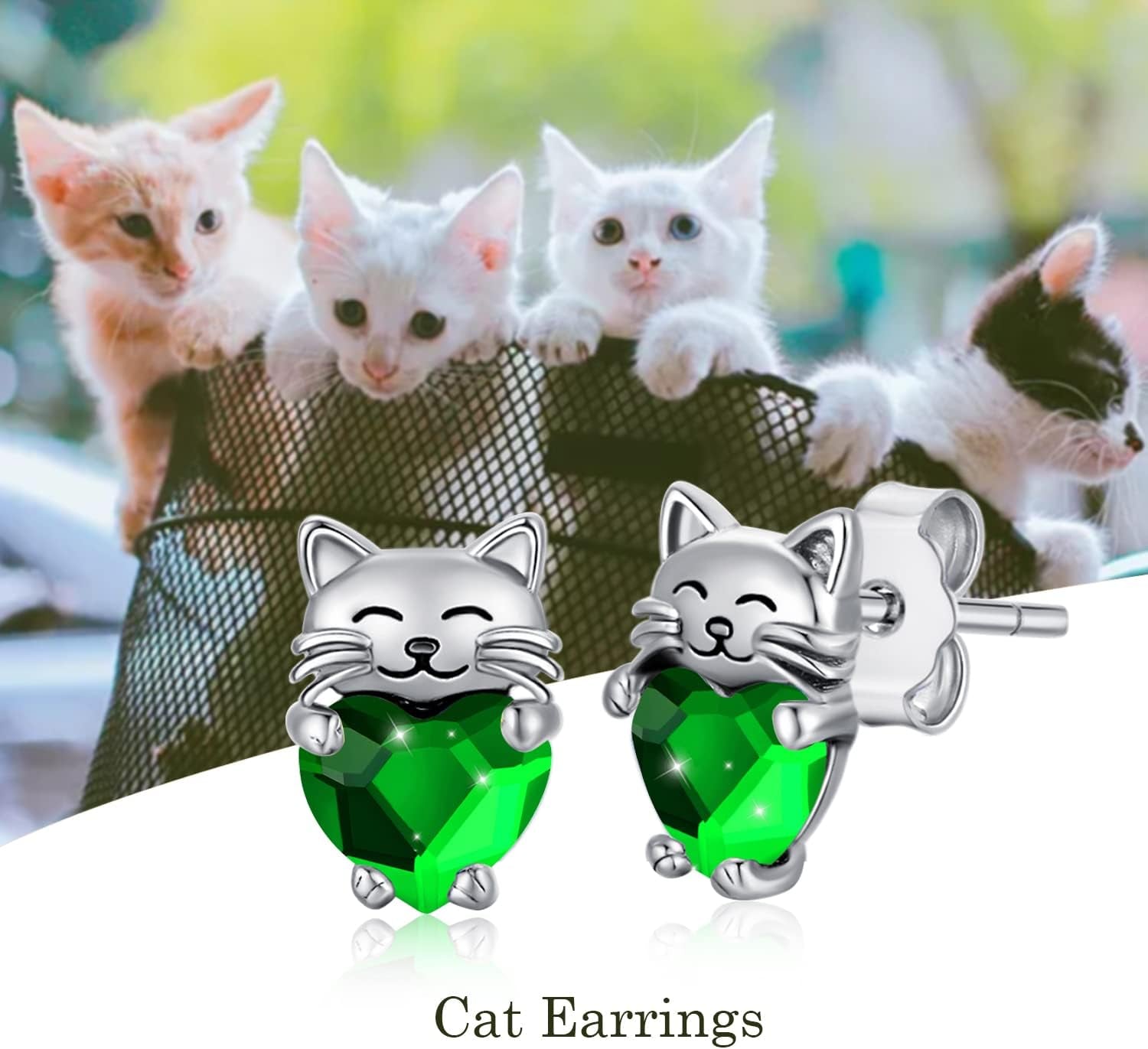 925 Sterling Silver Cat Earrings Cute Animal Kitten Stud Earrings Cat Jewelry Gifts for Women Girls Hypoallergenic Earrings for Sensitive Ears
