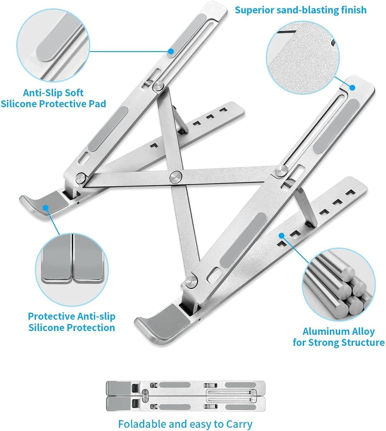 Laptop Stand for Desk, Aluminum Portable Computer Stand Holder, Ergonomic Aluminum Laptop Mount Stand Compatible with Macbook, Dell, Lenovo More 10-15.6'' Laptops (Silver)