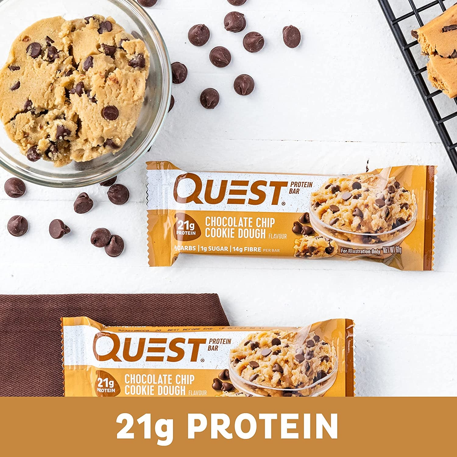 Chocolate Chip Cookie Dough Protein Bar, High Protein, Low Carb, Keto Friendly, 12 Count