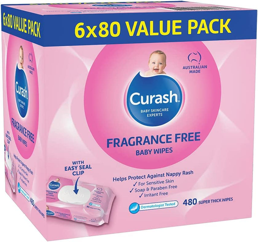 Fragrance Free Baby Wipes, 480 Wipes (6 X 80 Pack)