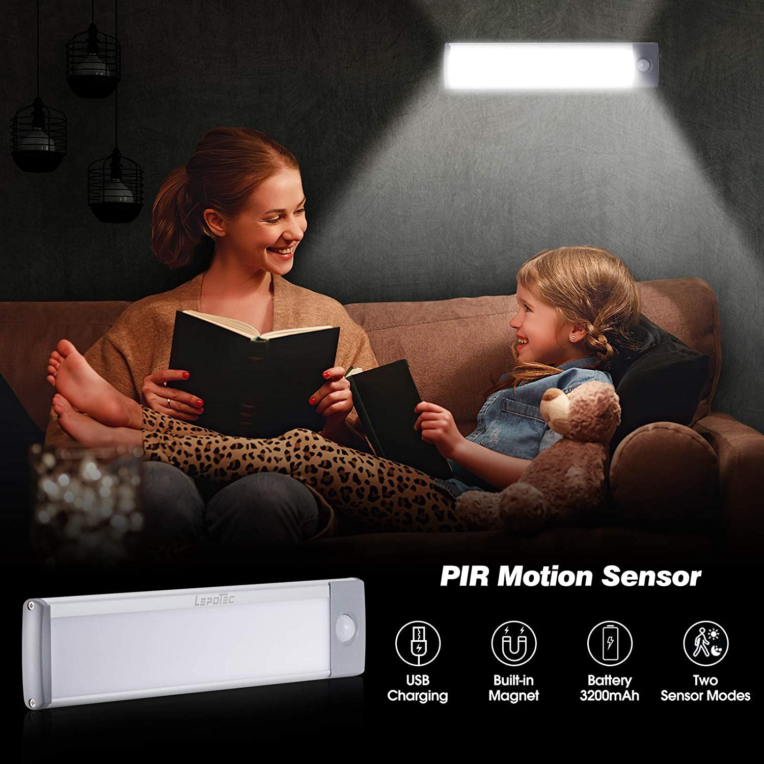 30 LED under Cabinet Light, 2500Mah Rechargeable Wireless Motion Sensor Closet Light, Aluminum LED Panel 6500K Super Bright, Ultra Thin, Glare-Free Lighting for Removable Paste Anywhere (2 Pack)