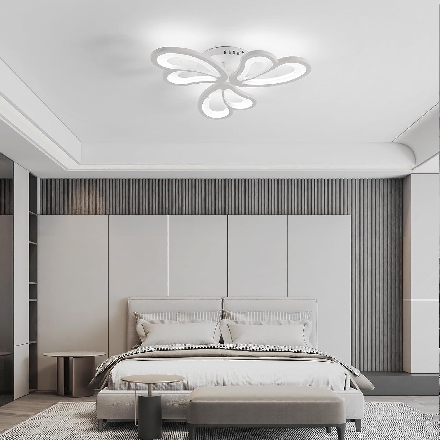 Modern LED Ceiling Light,Dimmable Acrylic Flush Mount Ceiling Lamp,3 Petals Metal Flower Shape Chandelier Lighting Fixture for Living Room Bedroom Kitchen Office Dining Room