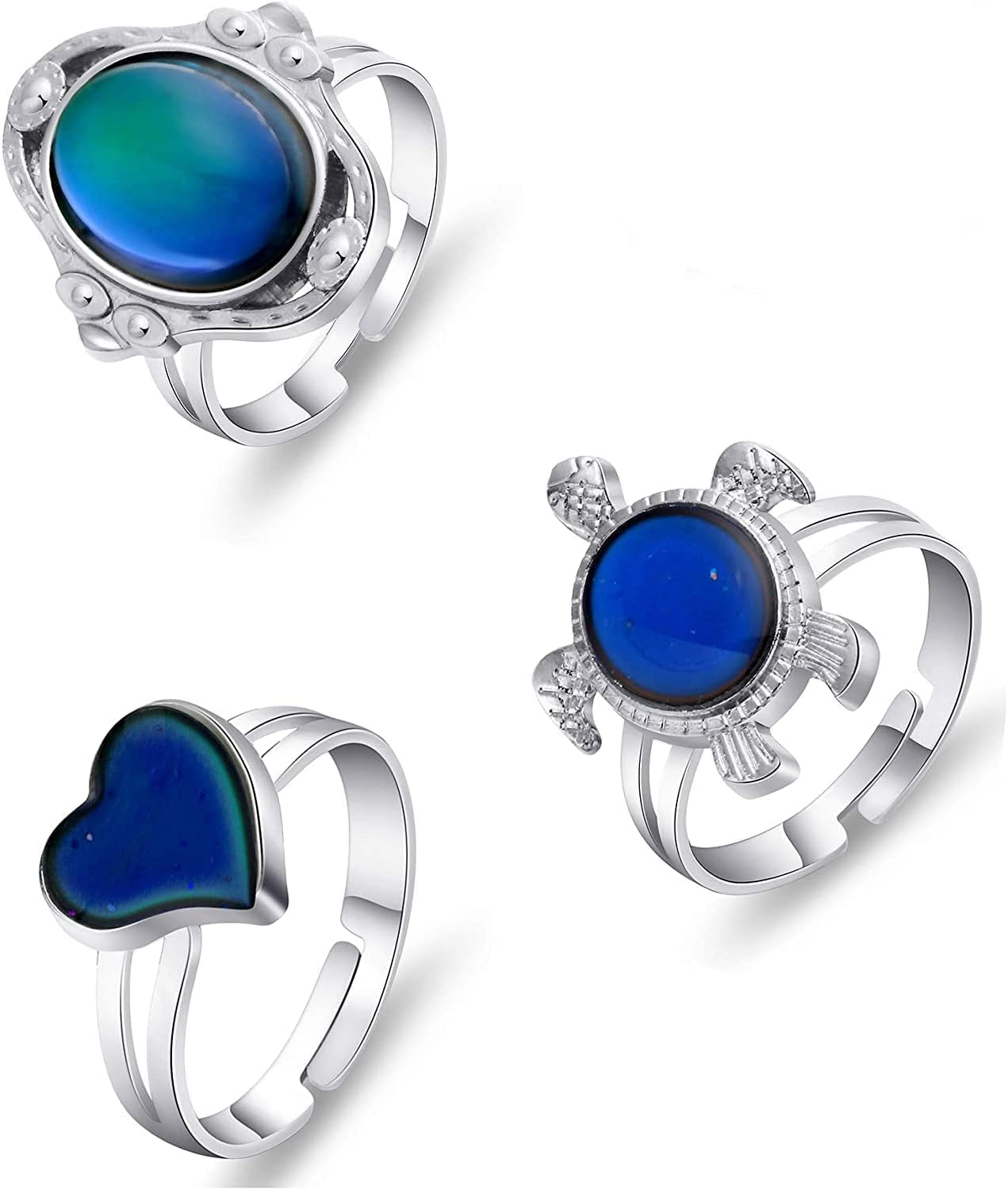 3PCS Mood Ring for Girls Adjusable Size Color Changing Ring Set for Women Girl