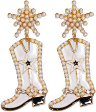 Load image into Gallery viewer, CZ Snowflake Cowgirl Boot Dangle Earrings for Women Girls Cubic Zirconia Star Shell Pearl Western Cowboy Statement Drop Dangling Stud Fashion Christmas Festival Party Jewelry Gifts
