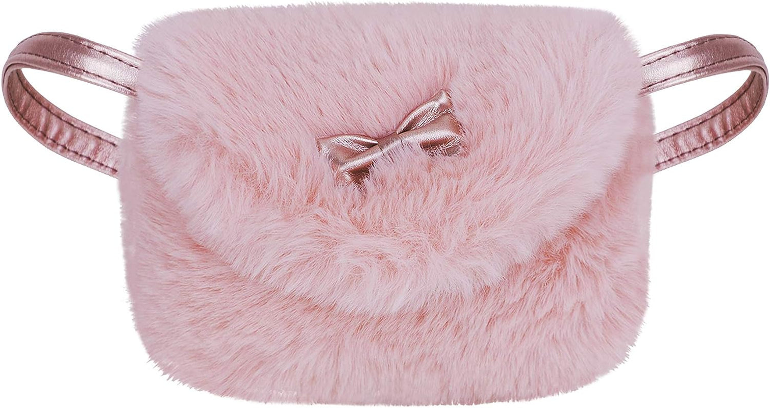 Kids Girls Toddlers Hairy Mini Shoulder Bags Messenger Bags Small Purse Cross Body Handbag for 1-5 Yrs