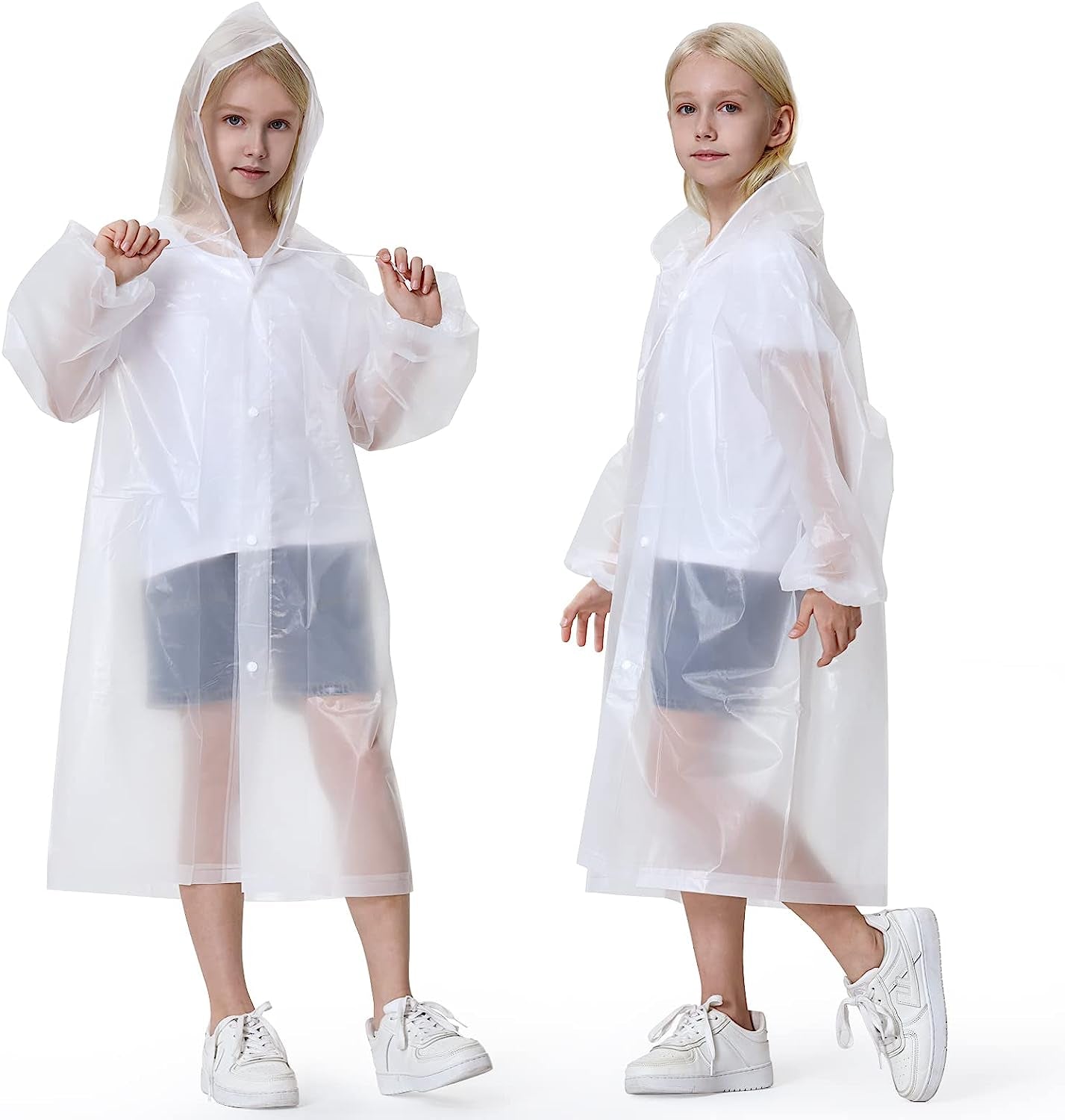Reusable Raincoats 2 Pack EVA Rain Ponchos for Adults Kids, Rain Coats with Hood for Women Men Girl Boy