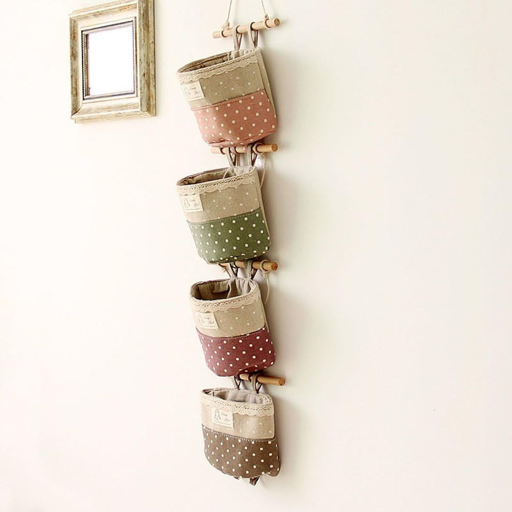 4Pcs Wall Hanging Organizer Bag Lace Trim Wall Storage Container Bags (Purple& Green& Coffee& Pink)