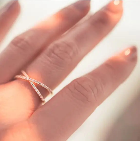 14K Gold Plated X Ring Simulated Diamond CZ Criss Cross Ring for Women pattanaustralia