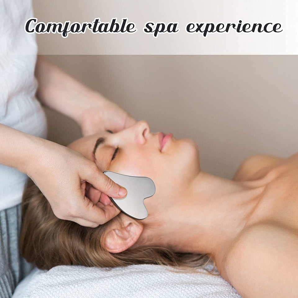 Stainless Steel Gua Sha Facial Tools Guasha Tool for Face Metal Gua Sha Tighten Skin Heart Massage Guasha Beauty Tool for Body Eyes Neck Massager with Travel Pouch (Silver, Heart Style)
