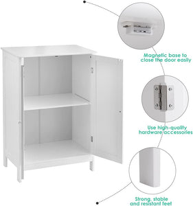 Bathroom Floor Cabinet W/Double Doors, Floor Storage Cabinet W/Shelf, Free Standing Toilet Storage Unit, Laundry Cupboard, Entryway Utility Organizer Cabinet for Bathroom, Kitchen (White)