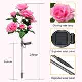Pink Rose Landscape Solar Pathway Lights,14 Flowers 200 Lumens 70Cm Solar Garden Outdoor Waterproof Lights for Patio Yard Pathway Decoration