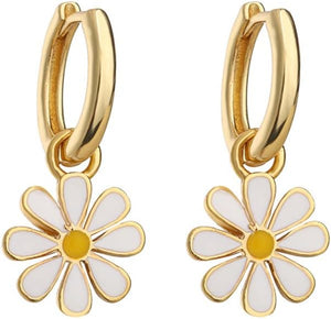 Small Hoop with Daisy Flower Charm Earrings for Women Teen Girls Cartilage Hypoallergenic Nickel Free Dainty Cute 14K Gold Plated Lucky Flowers Short Dangle Drop Piercing Hinged Huggie Hoops Fashion Jewelry