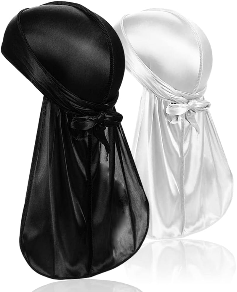 2 Pieces Silky Men Durag, Pack Durags Do Rags with Long Tail and Wide Straps for Men Women