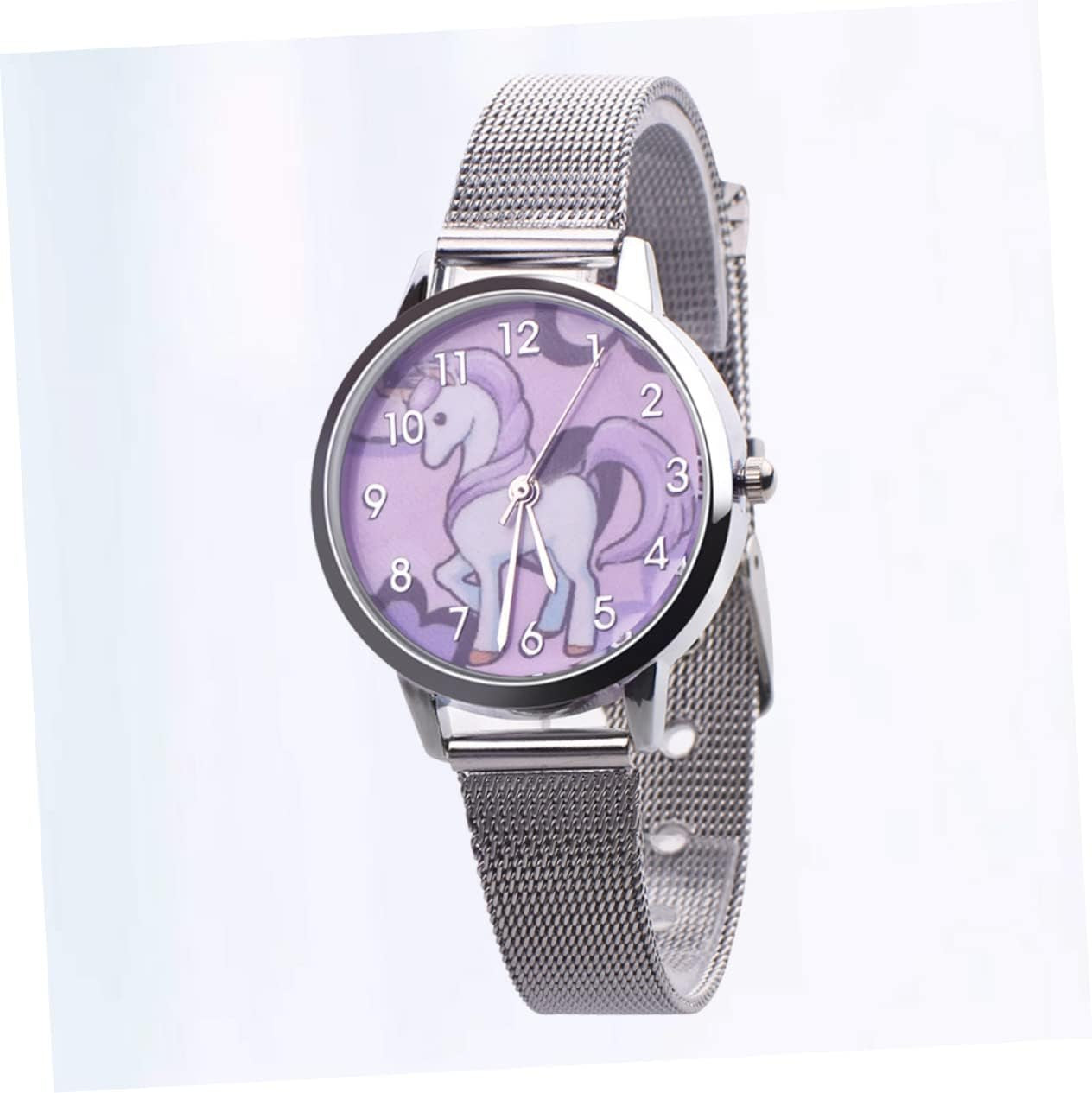 2Pcs Fashion Leather Gift Birthday Pink for Bands Kids with Device Time Unicorn Pattern Wrist Cartoon Watch Children
