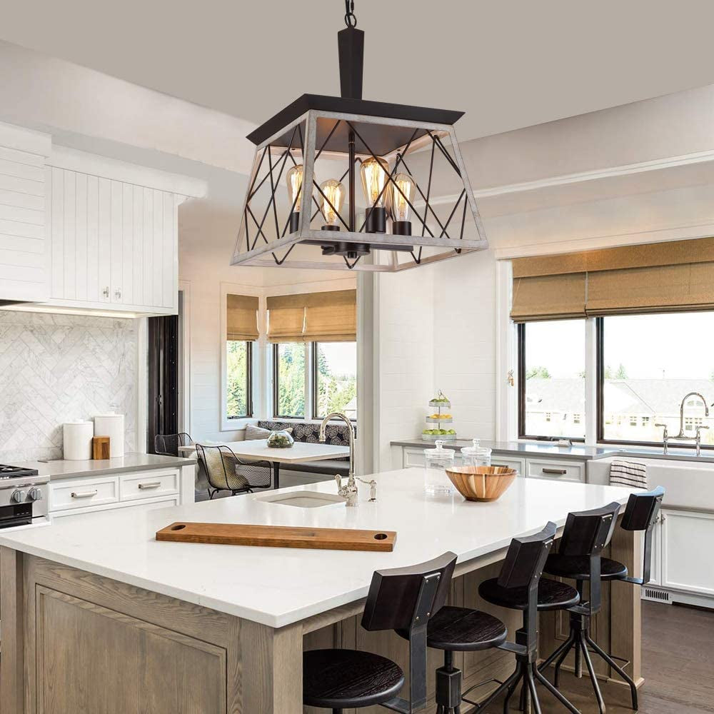 Farmhouse Chandelier 4 Lights Rustic Vintage Pendant Lights L38Xh47Cm Lantern Ceiling Light Fixture Industrial Island Light Chandeliers for Kitchen Island Dining Room Living Room Bulbs Included