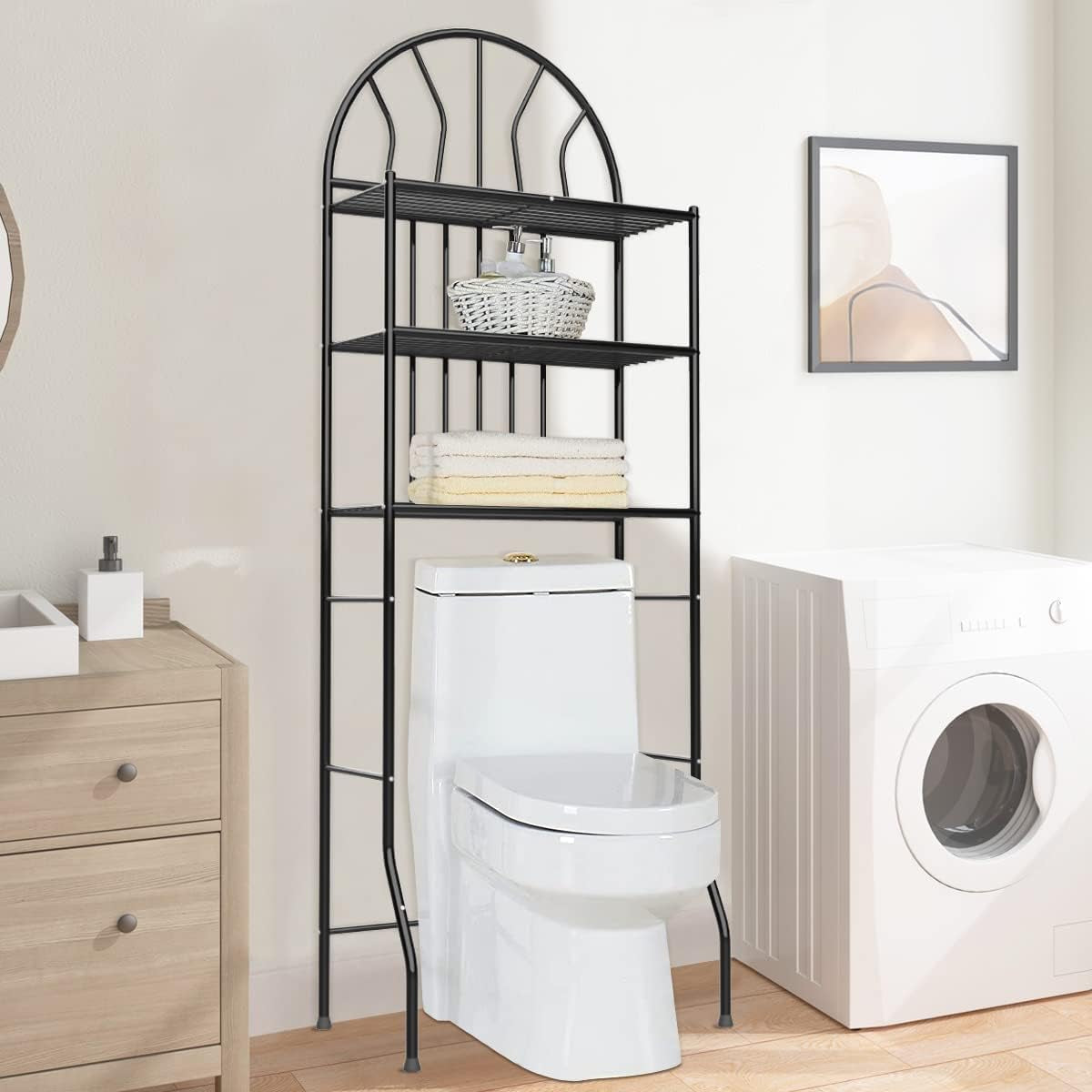 3-Tier over the Toilet Storage Rack, Metal Bathroom Organizer Bathroom Shelf Space Saver (Black)