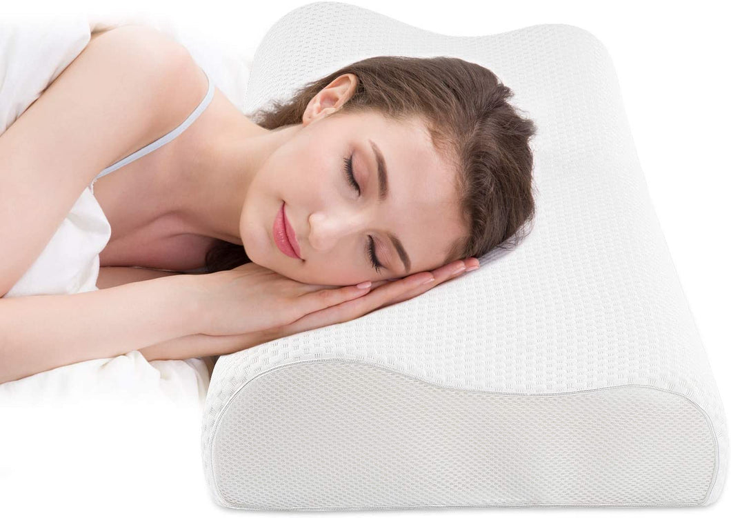 Sleeping Pillow, Memory Foam Bed Pillows Ergonomic Cervical Orthopedic Sleeping Pillow for Adults Kids- Prevents Back Neck Pain-Soft Removable Washable Pillow Cover (White)