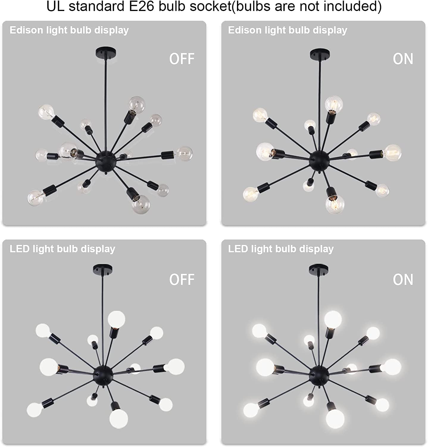 Matte Black Sputnik Chandelier 12 Lights Adjustable Modern Chandeliers for Dining Room Ceiling Lighting Fixtures Hanging Vintage Industrial Pendant Lighting for Kitchen Island Hallway Bedroom