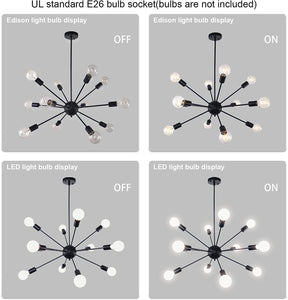 Matte Black Sputnik Chandelier 12 Lights Adjustable Modern Chandeliers for Dining Room Ceiling Lighting Fixtures Hanging Vintage Industrial Pendant Lighting for Kitchen Island Hallway Bedroom