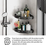 2 Pack Shower Caddy Bathroom Organiser Accessories Bath Products Bath Caddy with Self Adhesive Hanging Shower Shelf Coner Rack for Bathroom Storage with 4 Removable Hooks, Aluminum Black