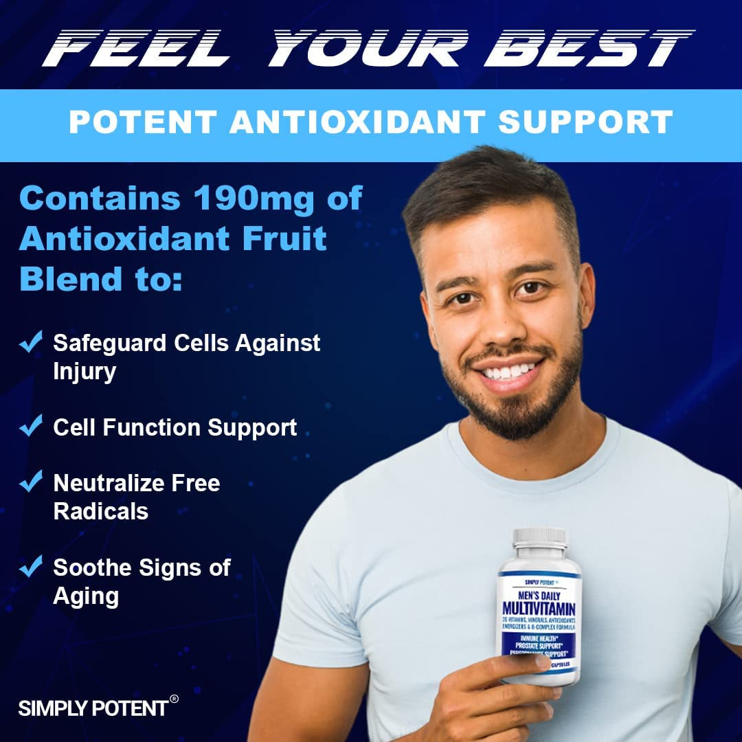 Daily Multivitamin for Men, 35 Vitamin, Mineral & Antioxidant Blend Supplement with Vitamins C, B-Complex & Saw Palmetto for Immune System, Energy, Focus & Prostate Health, Capsules 60