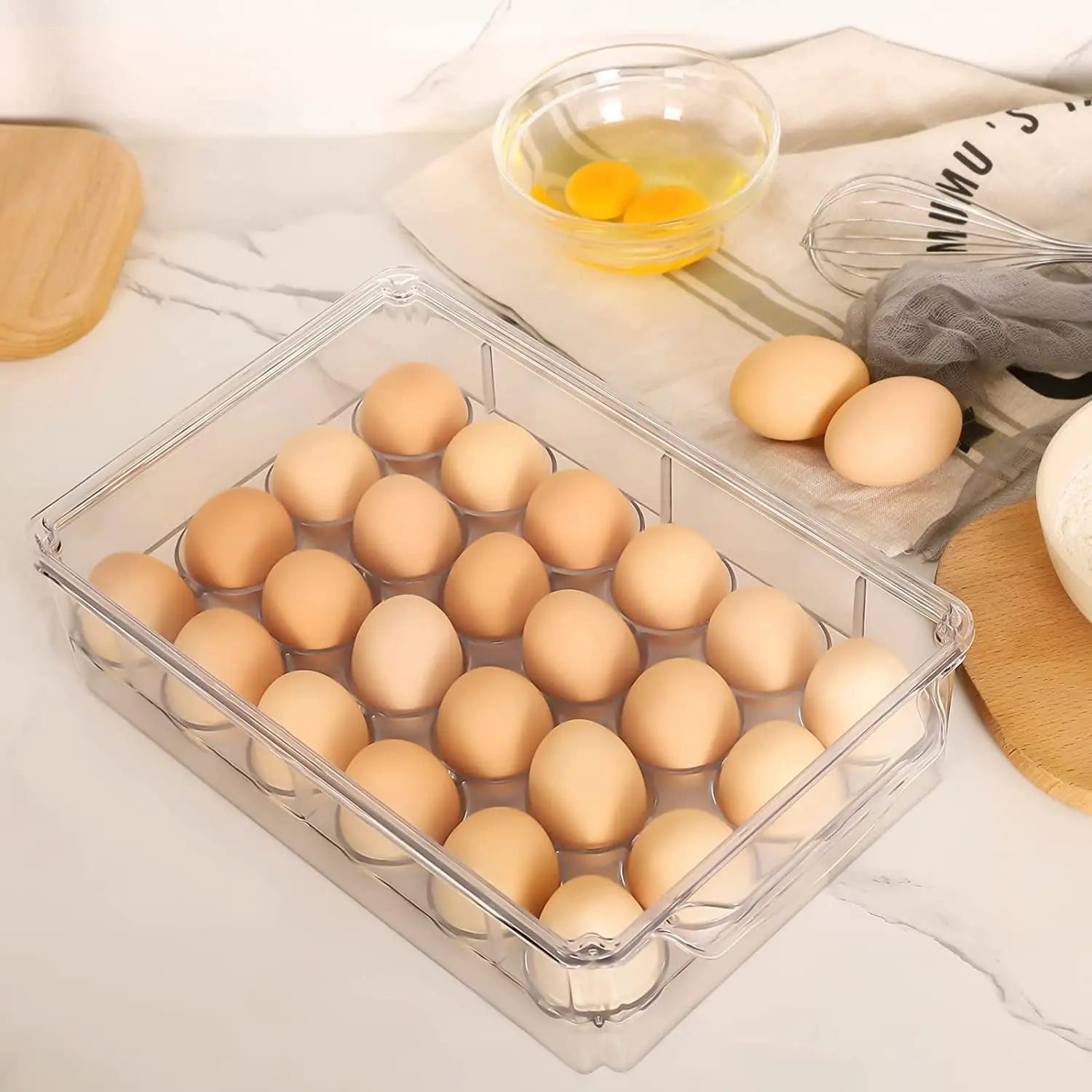 Clear Egg Holder for Refrigerator - Stackable Egg Storage Container with Lid for Fridge Storage, Pantry Organiser, Kitchen Storage & Organisation (24 Eggs)