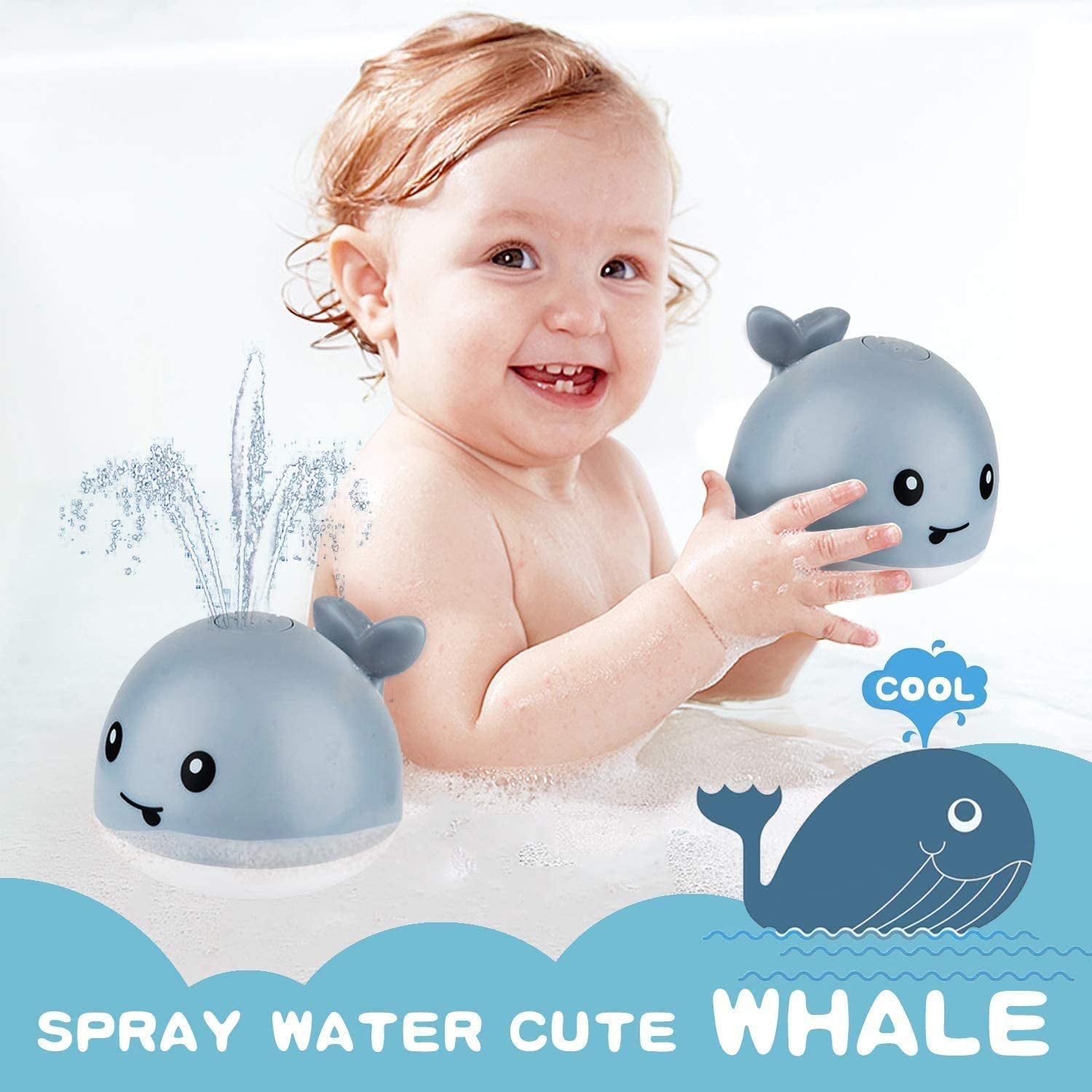 Baby Bath Toys, Whale Automatic Water Spray Bath Toys (With LED Lights), Induction Sprinkler Bathtub Baby Bath Toys (Boys, Girls), Baby Swimming Pool Bathroom Toys