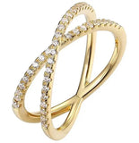 14K Gold Plated X Ring Simulated Diamond CZ Criss Cross Ring for Women pattanaustralia