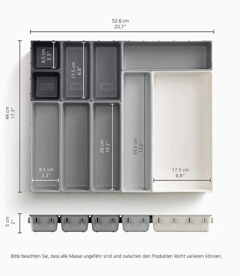 Blox 10 Piece Plastic Storage Trays Cosmetics, Stationary, Utensils Drawer Organiser Grey