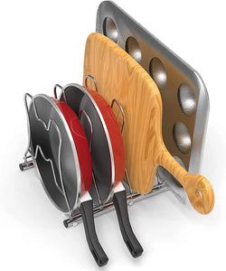 Simplehouseware Pan Organizer Rack Holder for Kitchen/Cupboard/Countertop, Chrome