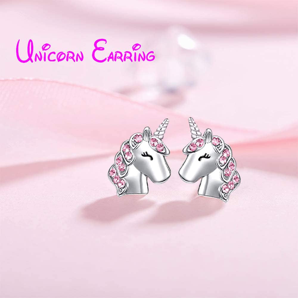 Pink Unicorn Stud Earrings Girls Cute Unicorn Earring Sparkling with Zircon for Little Girls Kids Jewelry Birthday Party