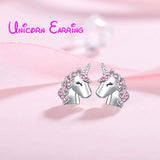 Pink Unicorn Stud Earrings Girls Cute Unicorn Earring Sparkling with Zircon for Little Girls Kids Jewelry Birthday Party