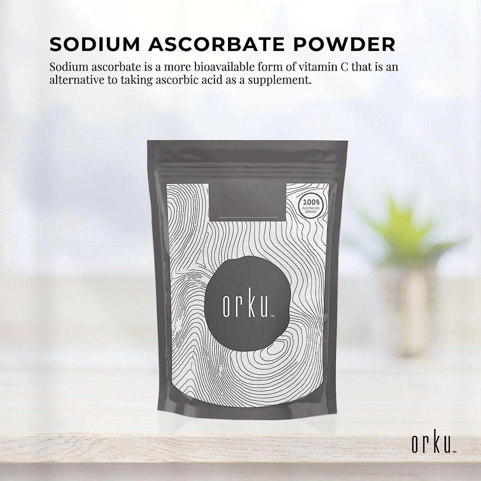 ORKU 400G Sodium Ascorbate Powder - Vitamin C Buffered Pharmaceutical Ascorbic Acid | Immune Vitamins for Immune System Booster and Strong Antioxidant for Making Serum or Adding to Smoothie and Drinks
