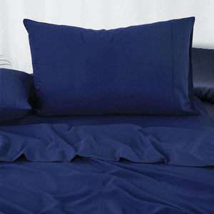 Navy Blue Sheet Set Queen Size 1000TC Premium Soft Microfibre Solid Plain Color - 3PCS Fully Fitted 40Cm Deep Pocket Bed Sheet Set (Navy Blue, Queen)