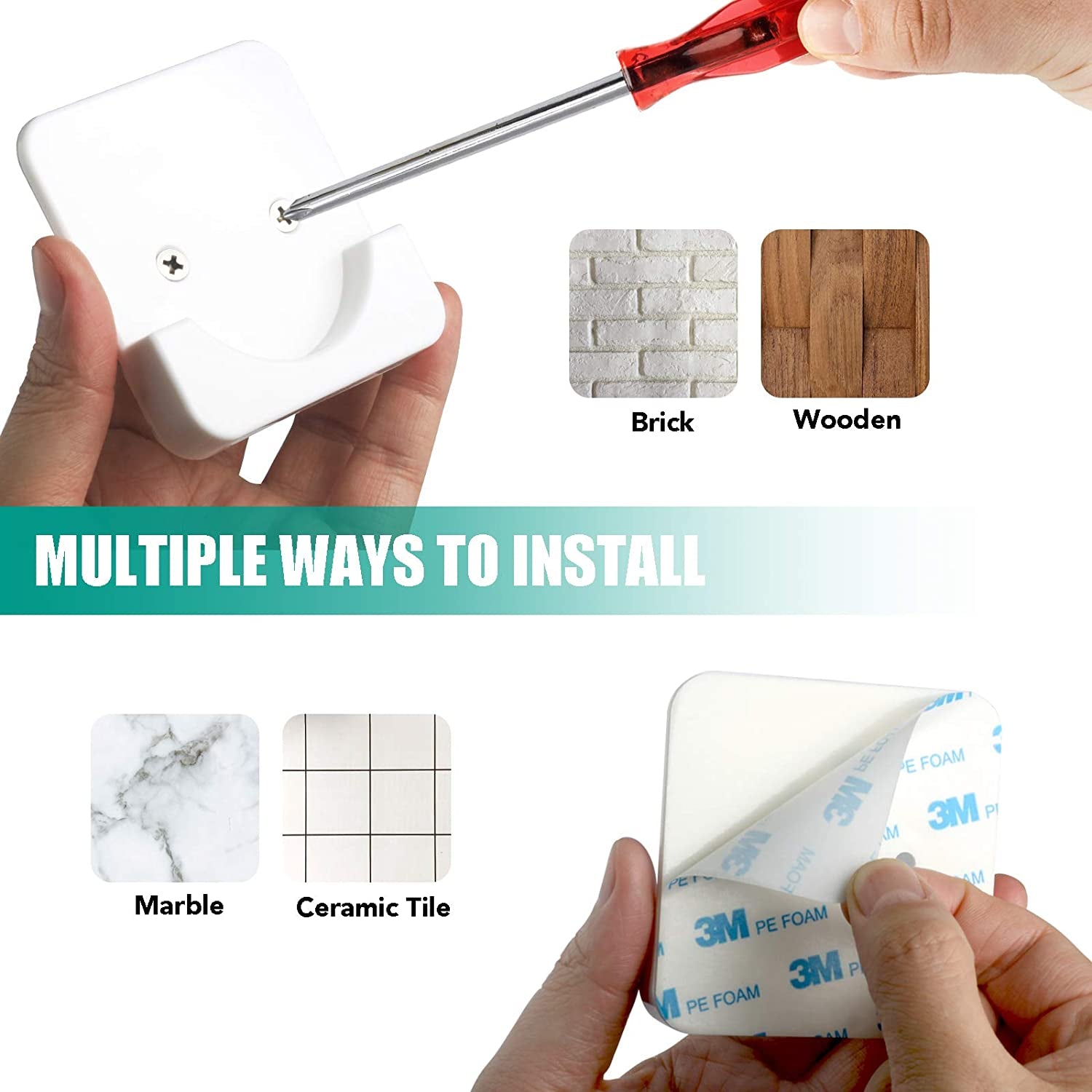 Adhesive Shower Rod Tension Holder | Mount Retainer for Wall | No Drilling | Stick on | 2 Pack, White (Shower Curtain Rod Not Included)