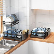 Load image into Gallery viewer, Dish Drying Rack, 2 Tier Dish Rack with Drainboard for Kitchen Counter, Multi-Functional Metal Storage Rack Detachable Dish Rack Organizer with Utensil Holder for Bowl, Cups, Cutting Board (White)
