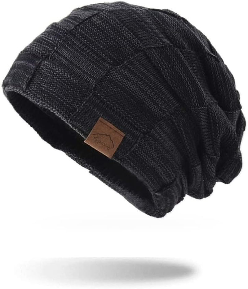 Winter Beanie Hat Men Warm Knit Long Slouch Skull Cap Thermal with Soft Fleece Lining