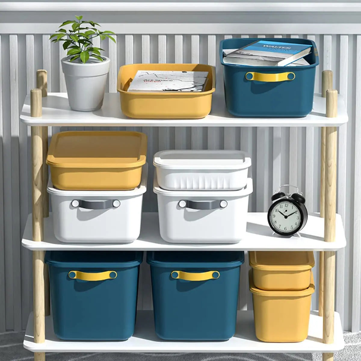 8 Piece Plastic Storage Basket, Multiple Colour Storage Boxes with Lids Stackable Containers Storage Bins with Handle Organization Bin Cabinet Organizer for Shelves, under Sink Organizers