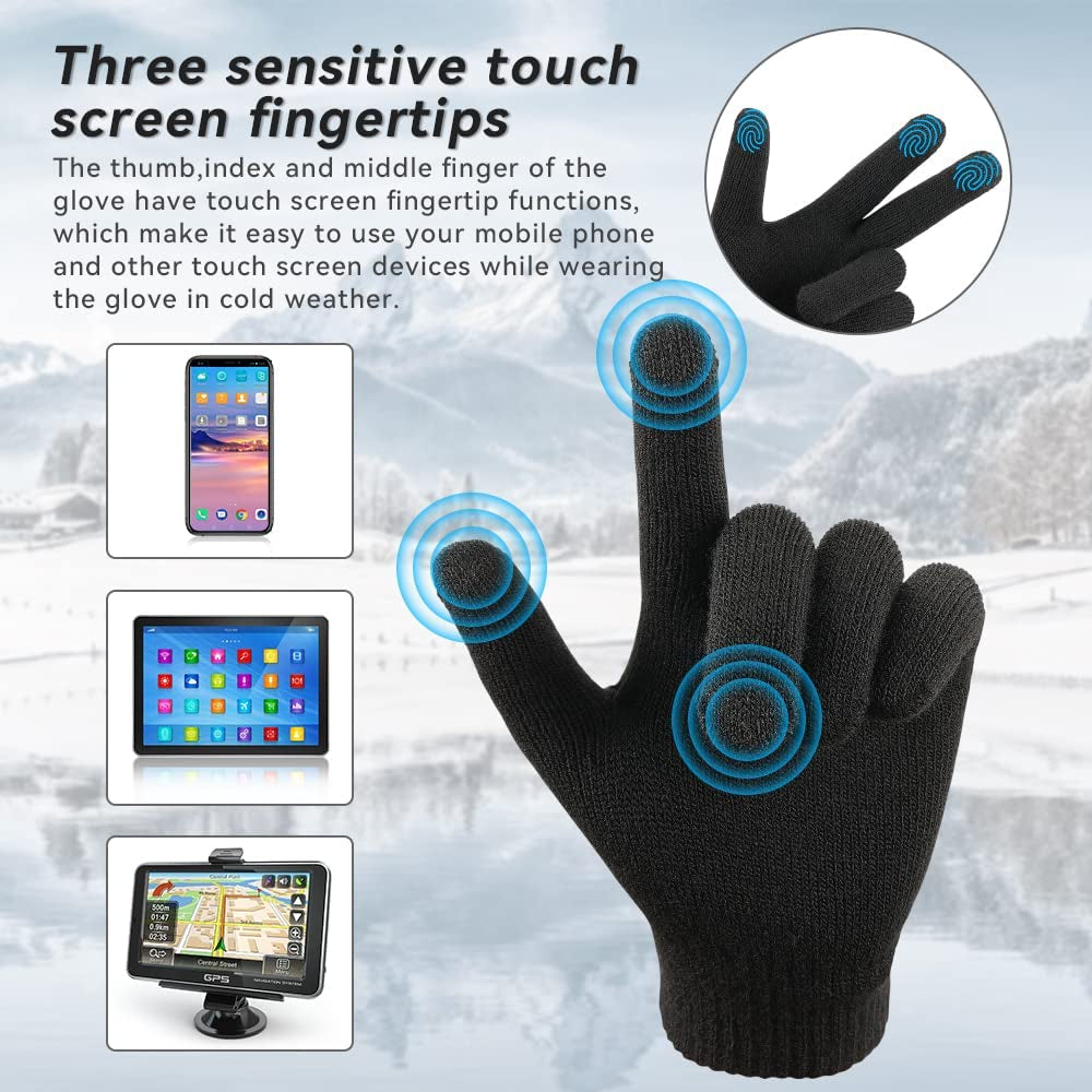 Winter Beanie Gloves Scarf Set Men and Women Scarf Gloves Set Winter Warm Knitted Beanie and Touch Screen Gloves(Black 3 Pieces)