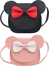 Load image into Gallery viewer, 2 Pieces Little Girls Crossbody Purses Toddler Mini Cute Princess Handbags Shoulder Messenger Bag for Kids, B Bow Black/Pink, Small, Travel Wallet
