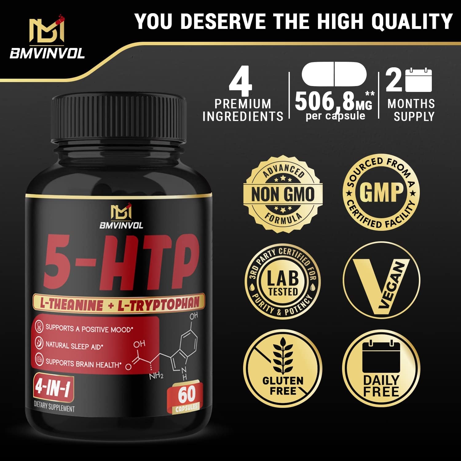 𝟓𝐇𝐓𝐏 Capsules with - 𝐕𝐢𝐭𝐚𝐦𝐢𝐧 𝐁𝟔, 𝐋-𝐓𝐡𝐞𝐚𝐧𝐢𝐧𝐞, 𝐋-𝐓𝐫𝐲𝐩𝐭𝐨𝐩𝐡𝐚𝐧 - 5HTP Extra Strength Supplement - 5 Hydroxytryptophan