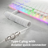 Pro Custom Coiled USB C Cable for Gaming Keyboard, Double-Sleeved Mechanical Keyboard Cable with Detachable Metal Aviator, 1.5M USB-C to USB-A, White Color