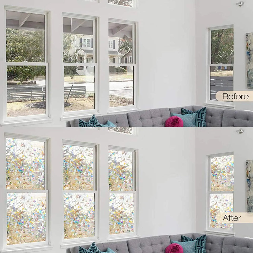 Window Privacy Film, Rainbow Window Clings, 3D Decorative Window Vinyl, Stained Glass Window Decals, Static Cling Window Sticker Non-Adhesive pattanaustralia
