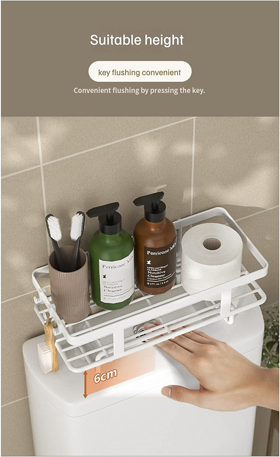 Over the Toilet Storage,1-Tier Bathroom Organizer Shelves, Multifunctional Toilet Rack,No Drilling Space Saver with Wall Mounting Design (White, 1 Tier)
