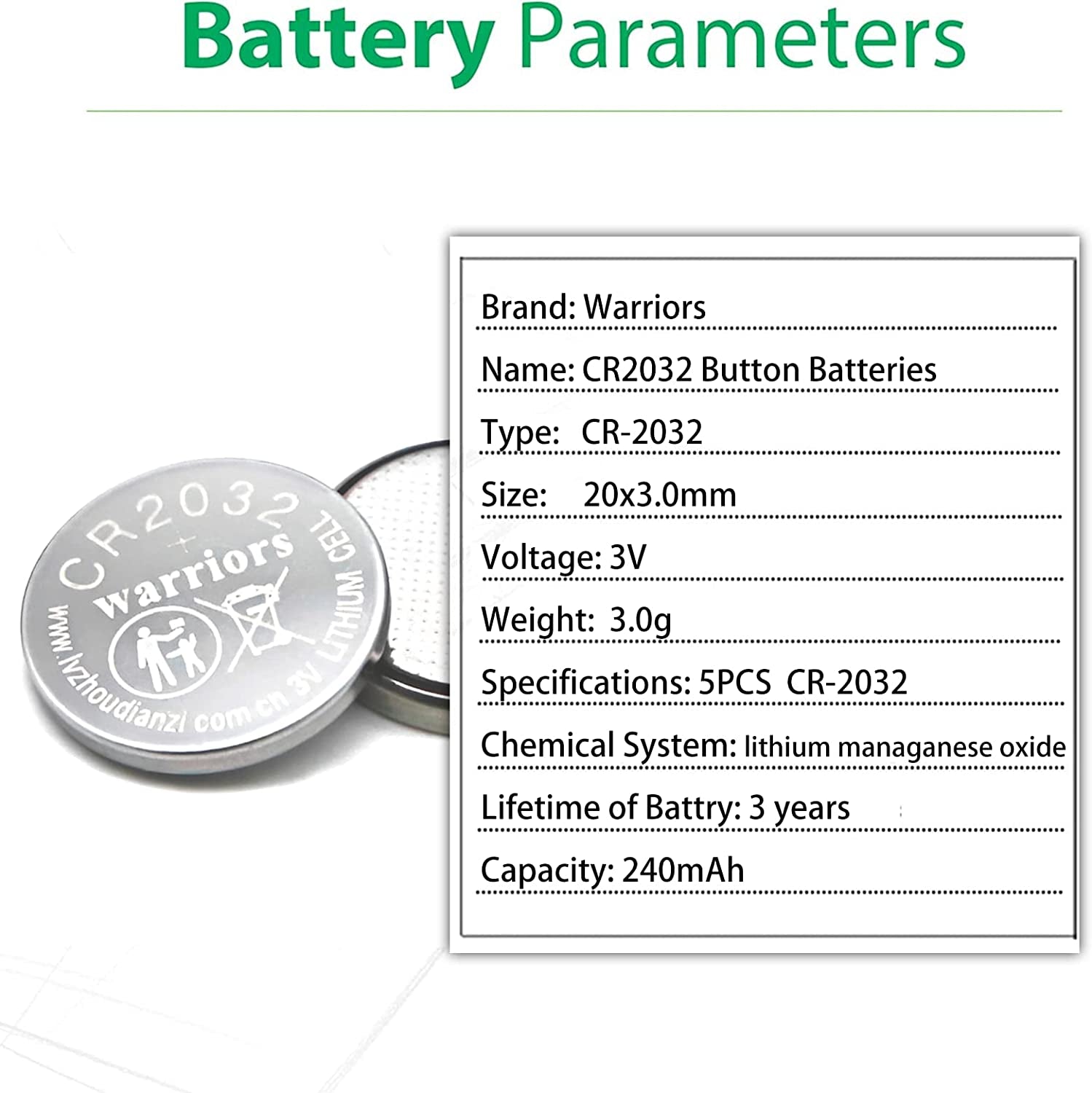Warriors 2032 CR2032 Coin Button Cell 3V 3 Volt Lithium Batteries 5X Retail Pack Compliant with Coin Battery Safety Standards 2020