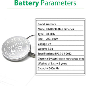 Warriors 2032 CR2032 Coin Button Cell 3V 3 Volt Lithium Batteries 5X Retail Pack Compliant with Coin Battery Safety Standards 2020