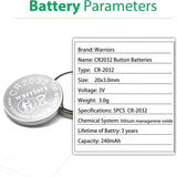 Warriors 2032 CR2032 Coin Button Cell 3V 3 Volt Lithium Batteries 5X Retail Pack Compliant with Coin Battery Safety Standards 2020