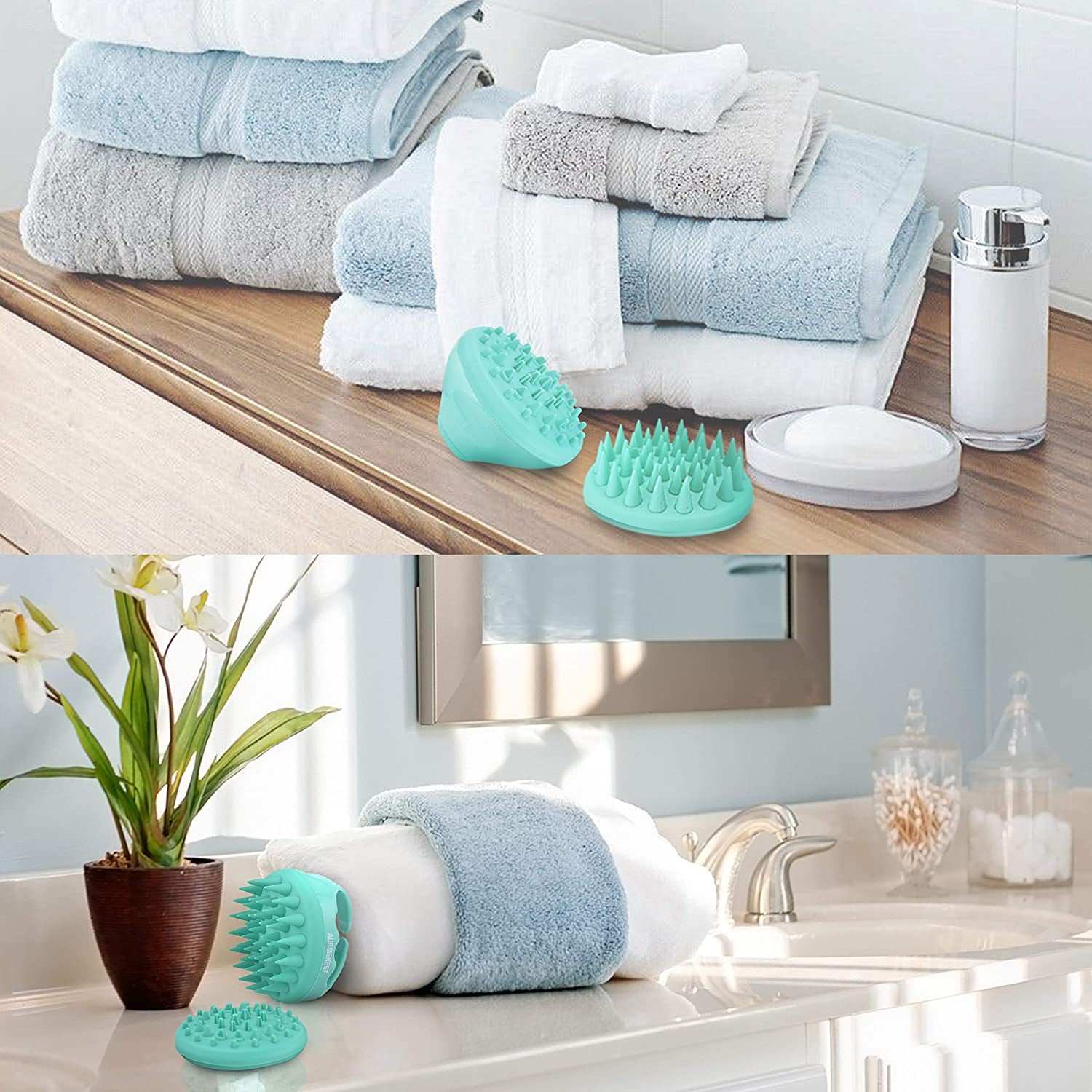 Hair Scalp Massager Shampoo Brush Shower Scrubber, Soft Silicone Bristles for Hair Wash with Body Brush Attachment That Removes Dandruff and Stimulate Hair Growth – Green